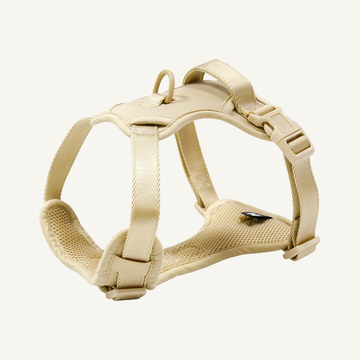 Beige lightweight mesh dog harness with control handle catalogue view for private label buyers