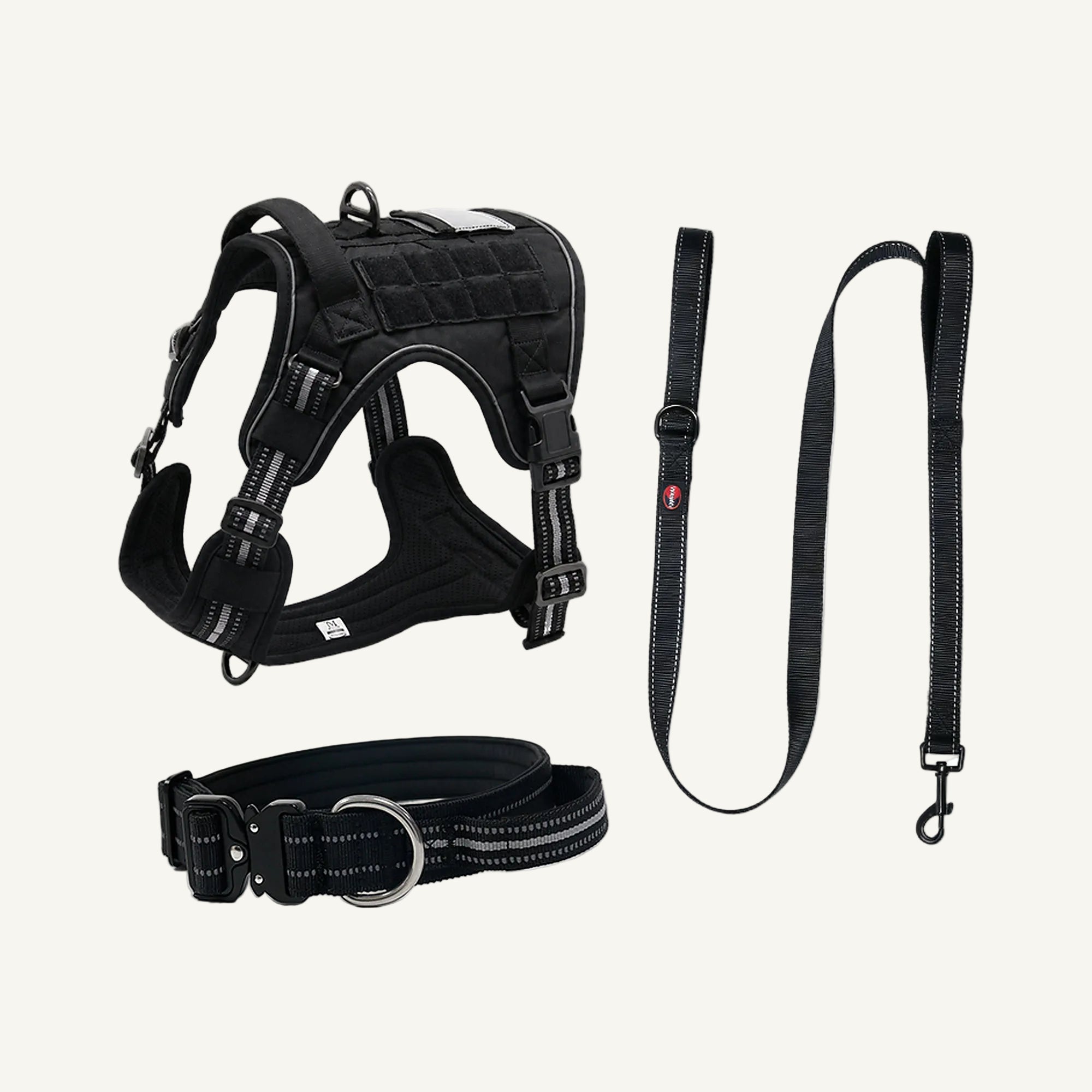 Black Set oxford tactical dog harness collar and leash set catalogue view for private label buyers