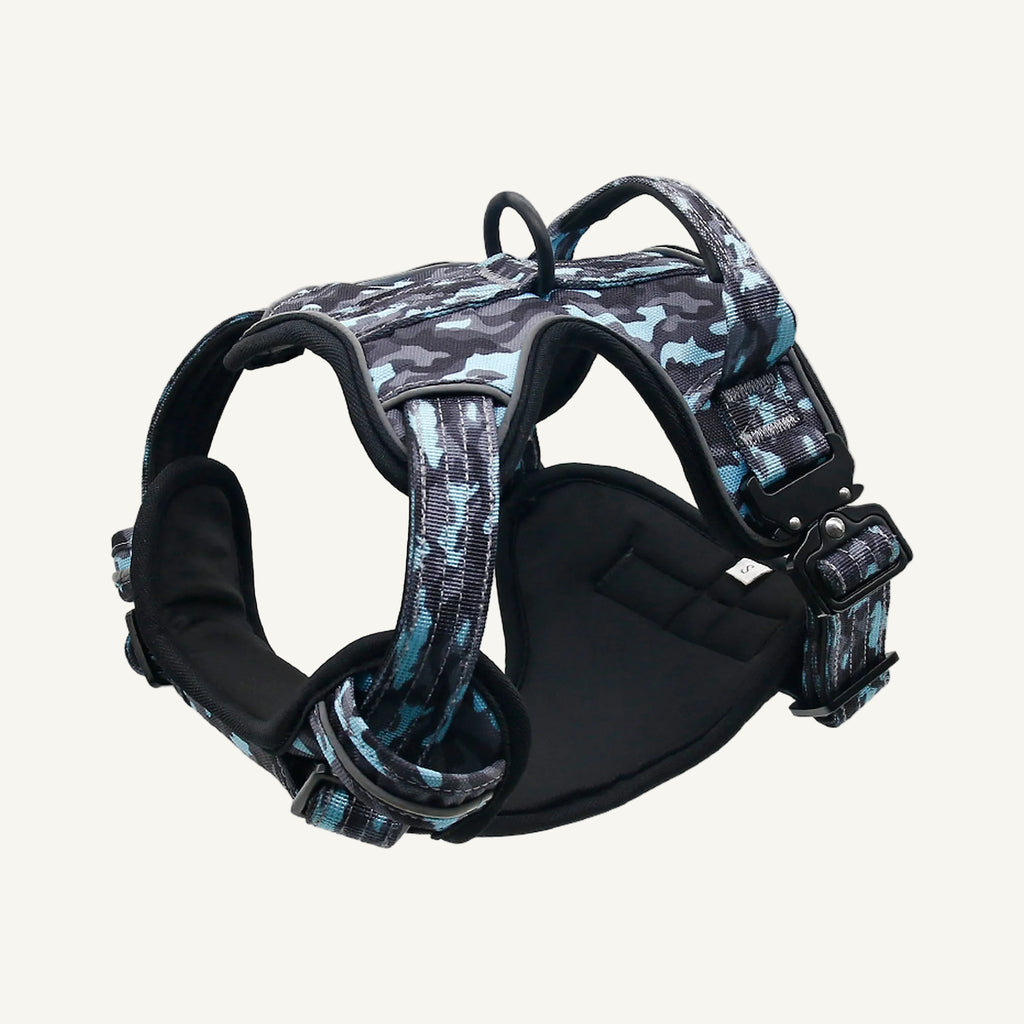 Blue Harness camouflage oxford dog harness collar and leash set catalogue view for private label buyers