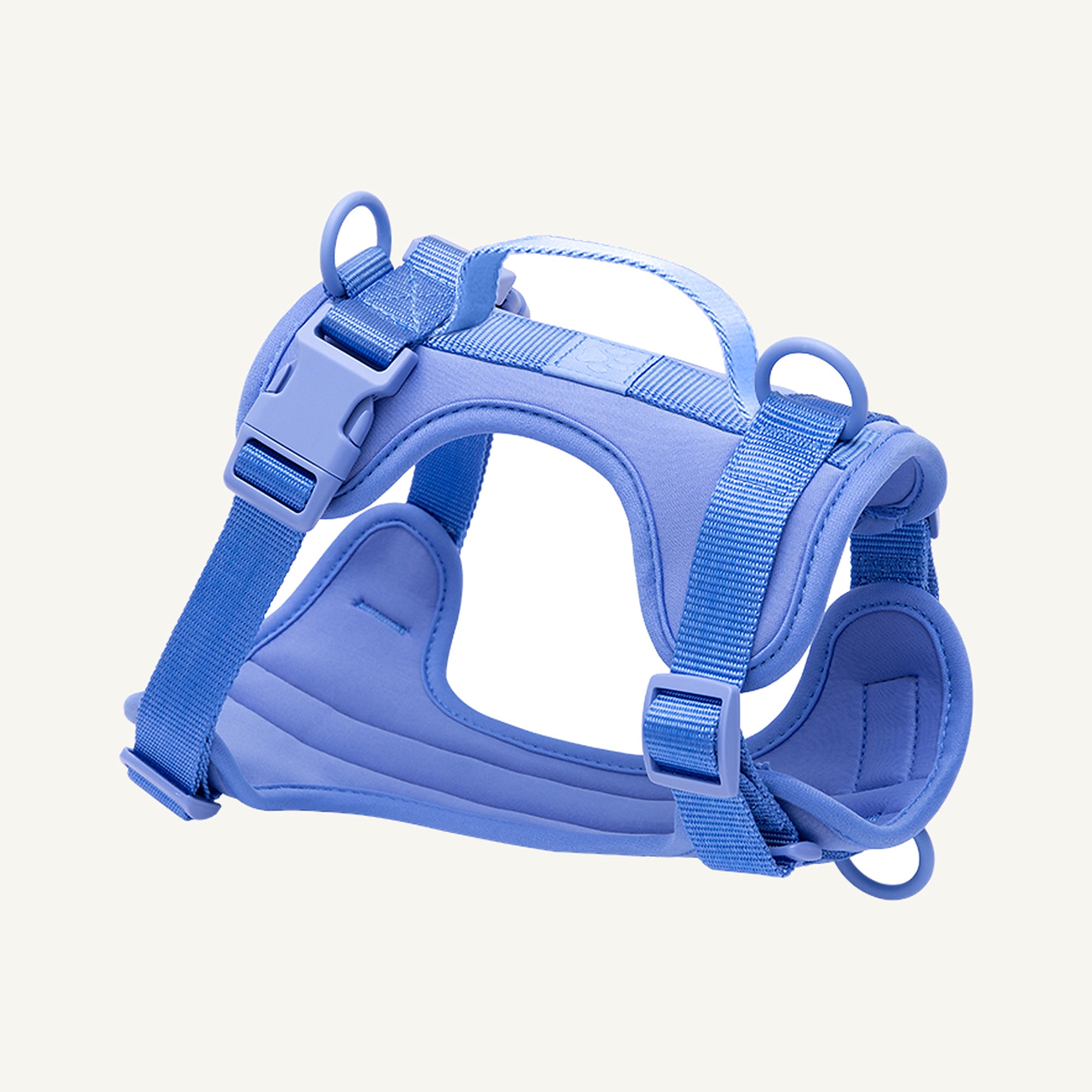 Blue padded no pull dog harness with control handle catalogue view for private label buyers