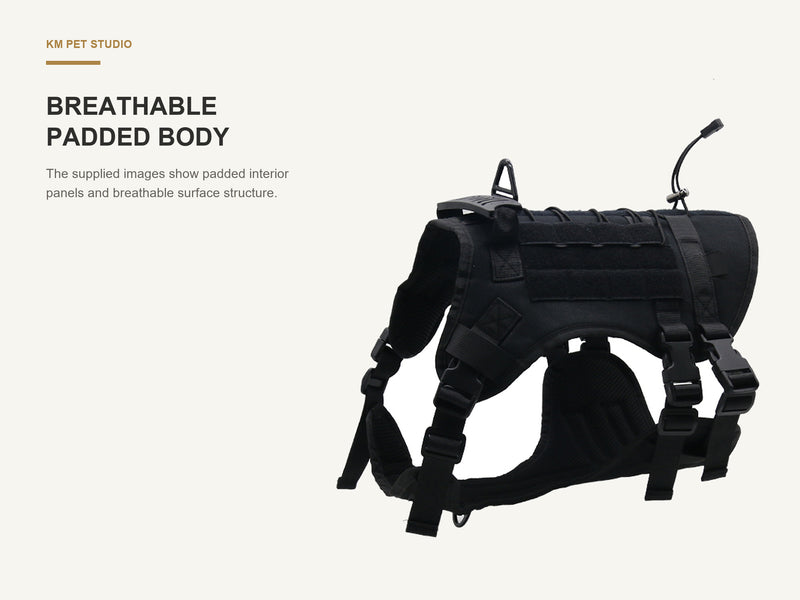 Breathable Padded Body detail on tactical padded dog harness with molle panel for wholesale buyers