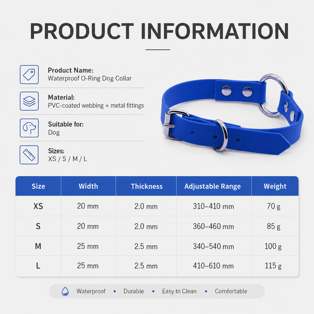 Textured Waterproof PVC Dog Collar with O-Ring