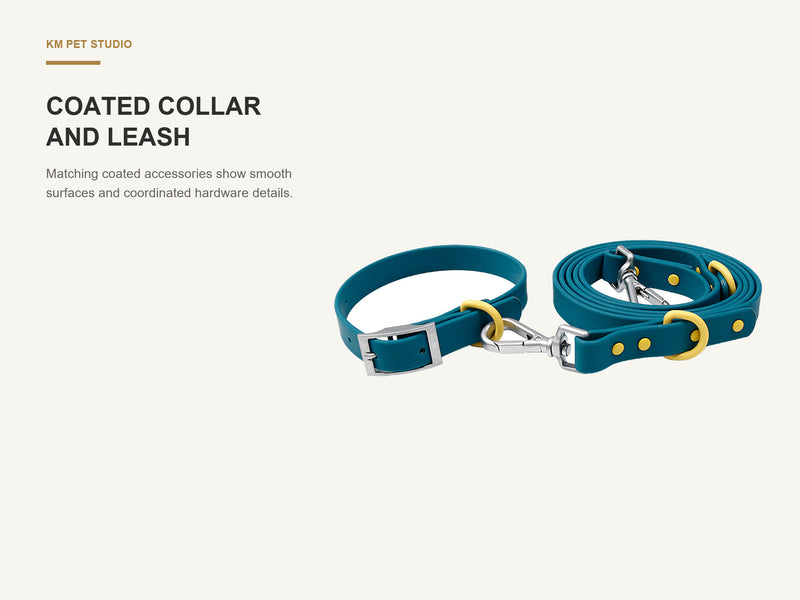 Coated Collar and Leash detail on two tone dog harness collar and leash set for wholesale buyers