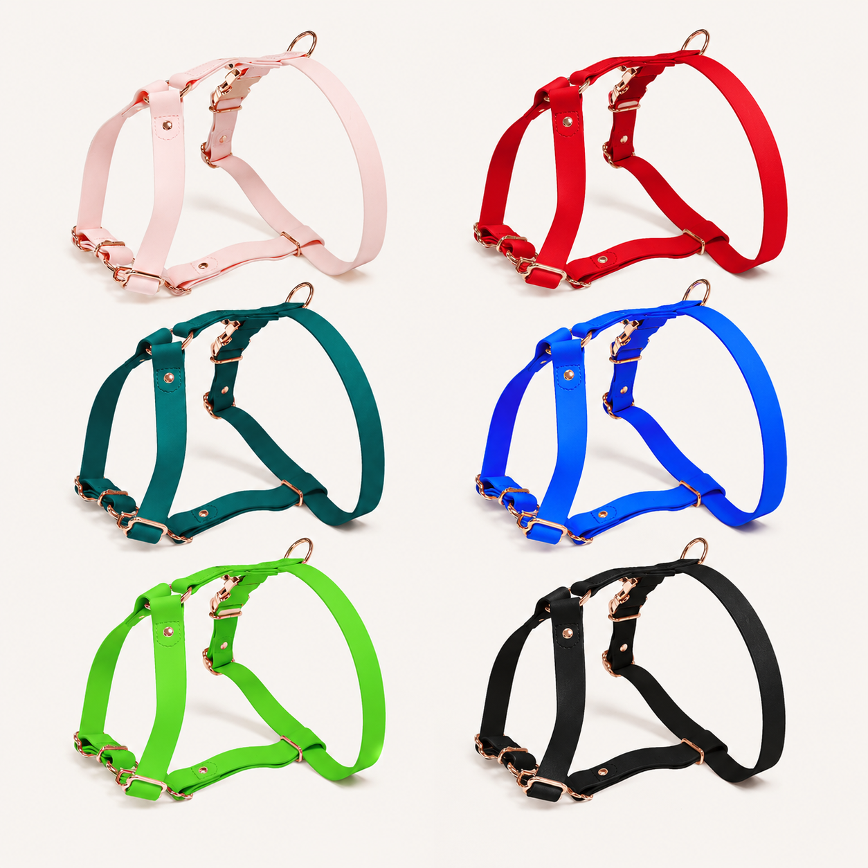 Waterproof PVC Dog Harness with Rose Gold Hardware