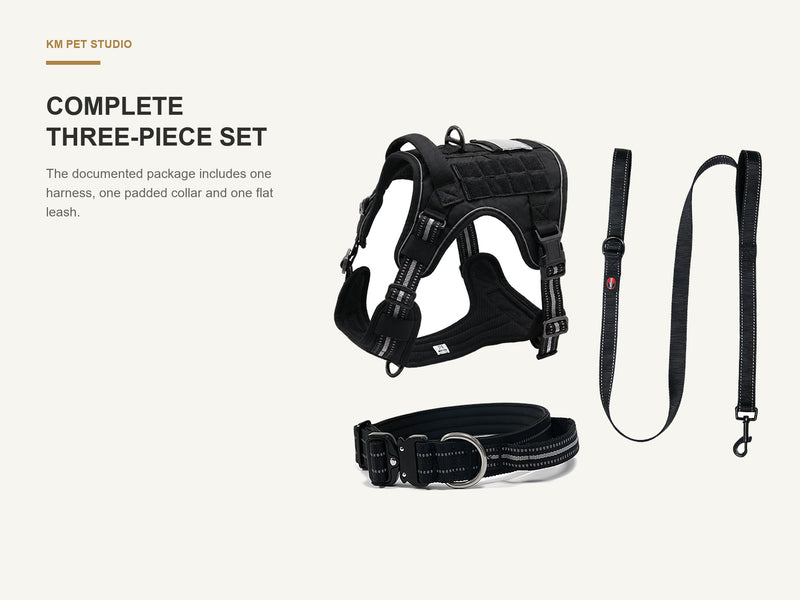 Complete Three-Piece Set detail on oxford tactical dog harness collar and leash set for wholesale buyers