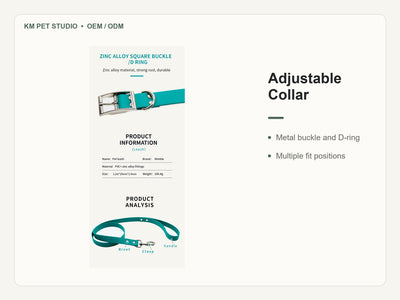 Custom solid PVC integrated dog collar leash set detail view of adjustable collar construction