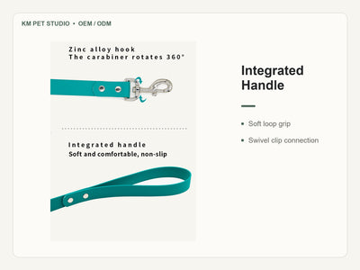 Custom solid PVC integrated dog collar leash set detail view of integrated handle construction