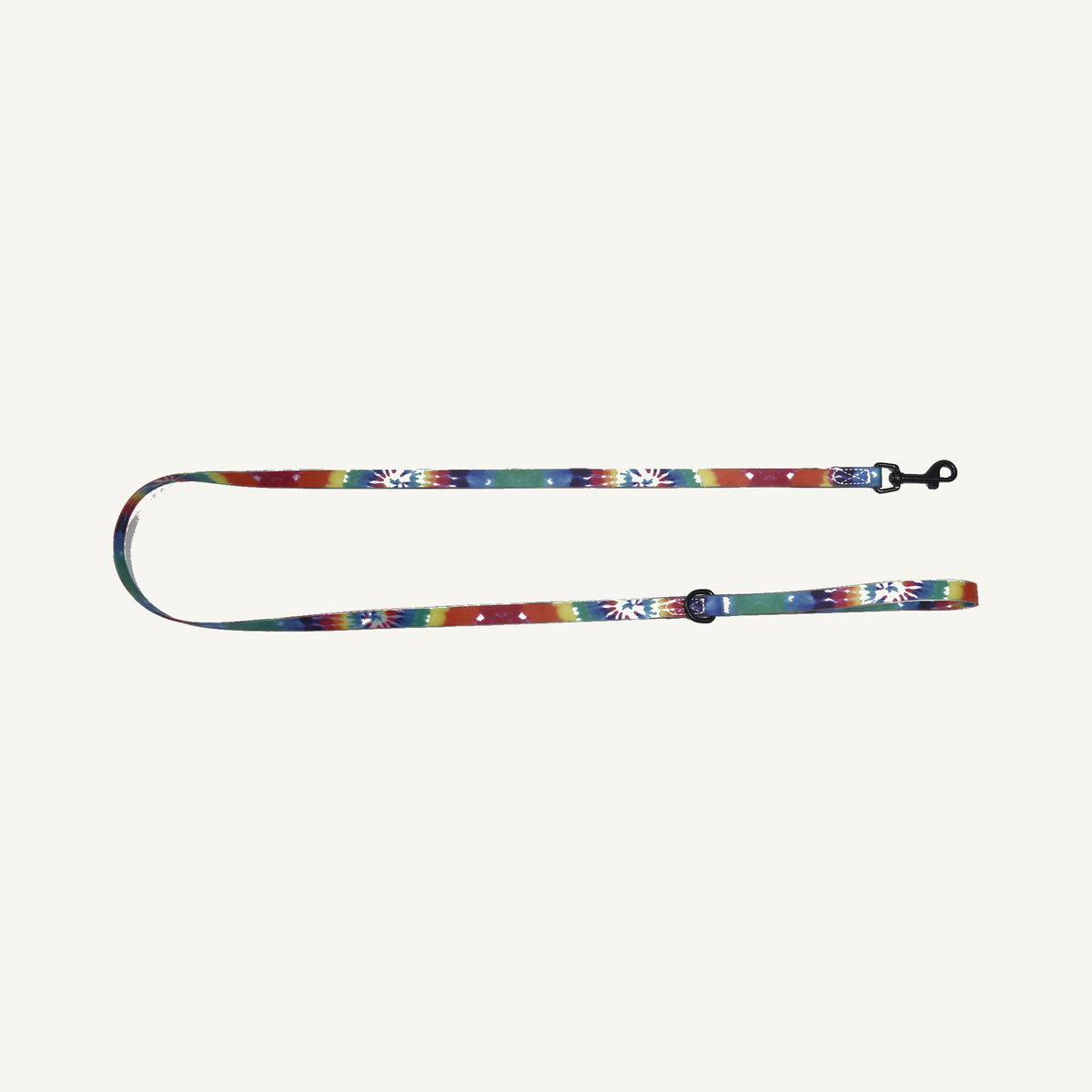 Custom tie dye printed PVC dog collar leash set showing the multifunction printed leash laid flat
