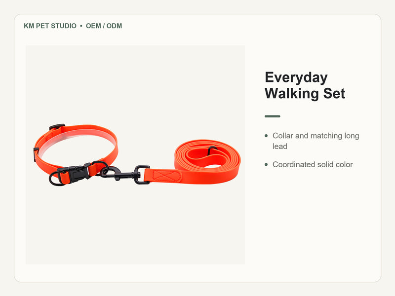 Custom waterproof PVC dog collar and two meter leash set detail view of everyday walking set construction