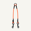 Custom waterproof PVC double dog leash connector in orange showing two balanced coated rope branches