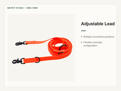 Custom waterproof PVC multifunction hands free dog leash set detail view of adjustable lead construction