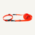 Custom waterproof PVC multifunction hands free dog leash set in orange showing collar connector and adjustable lead