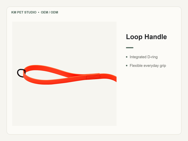 Custom waterproof PVC quick release dog collar leash set detail view of loop handle construction