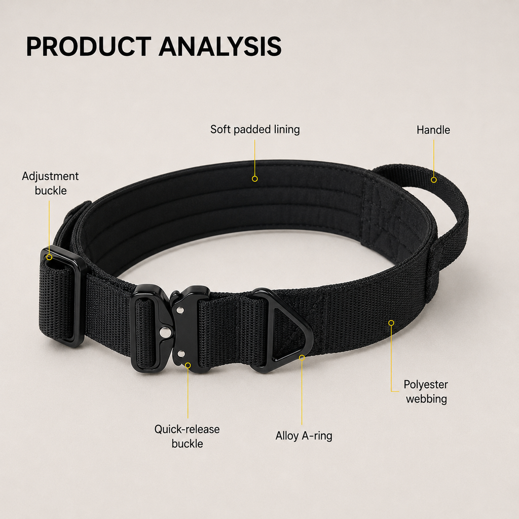 Heavy Duty Tactical Dog Collar with Handle and Metal Quick Release Buckle