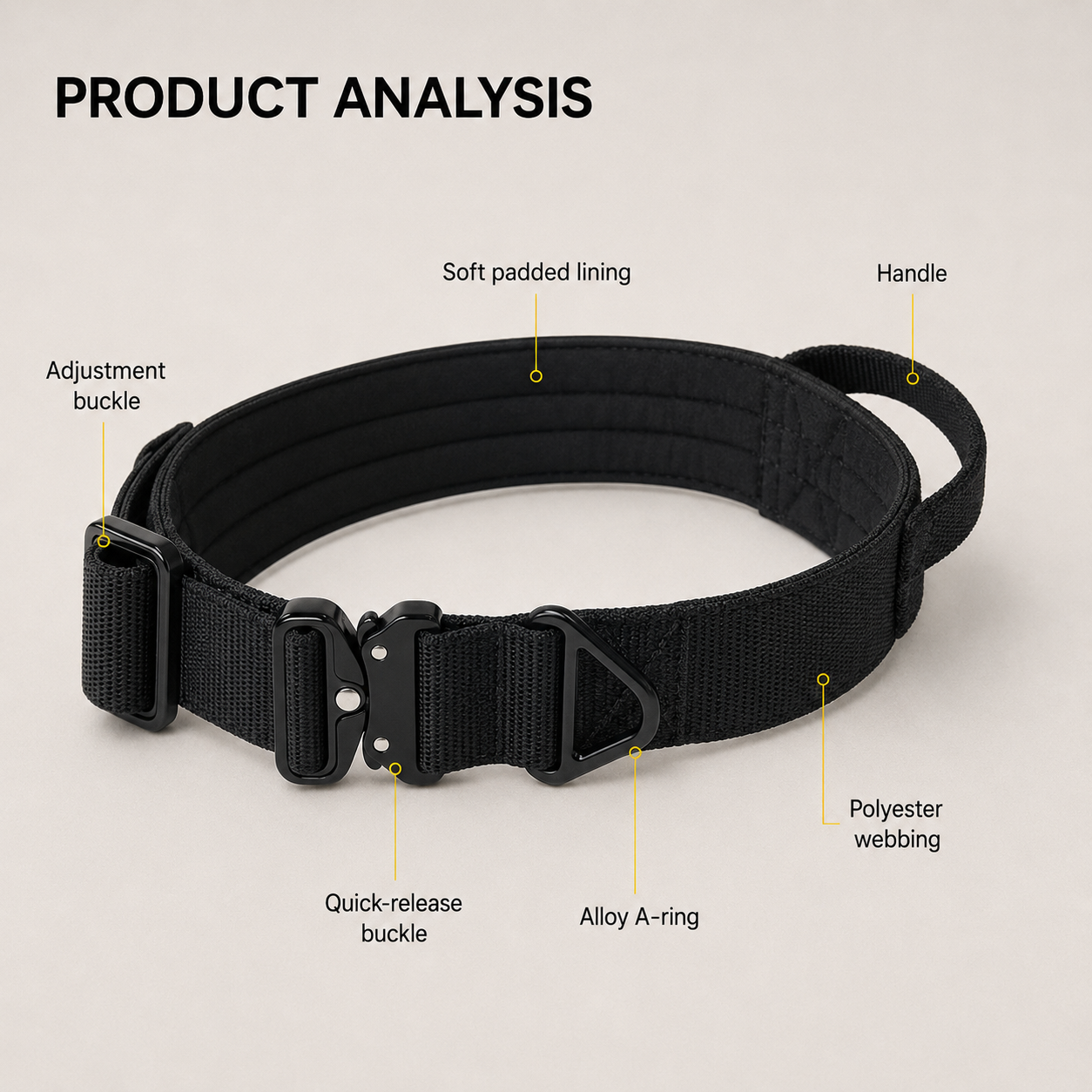 Heavy Duty Tactical Dog Collar with Handle and Metal Quick Release Buckle