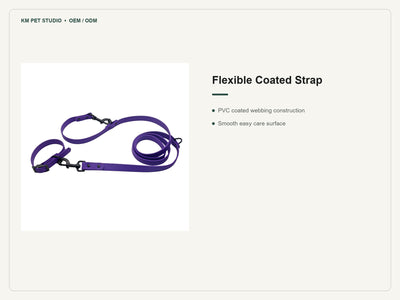 Embossed PVC multifunction collar leash set detail highlighting the flexible coated strap