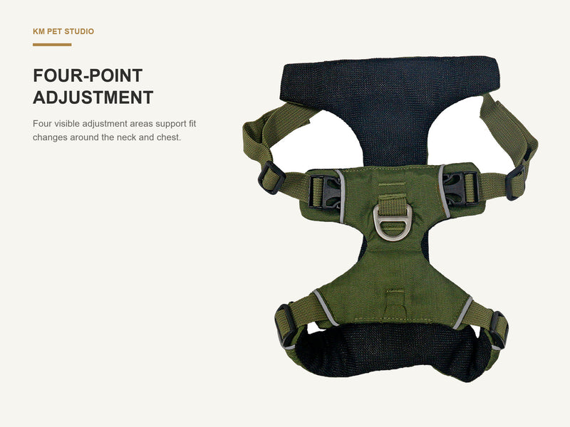 Four-Point Adjustment detail on 300d grid nylon reflective dog harness for wholesale buyers