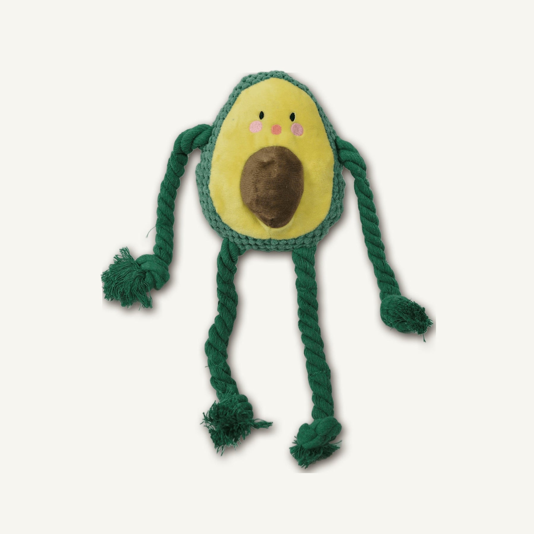 Plush Avocado with Cotton Rope – GMR046 hero product view on warm neutral background for wholesale pet brands