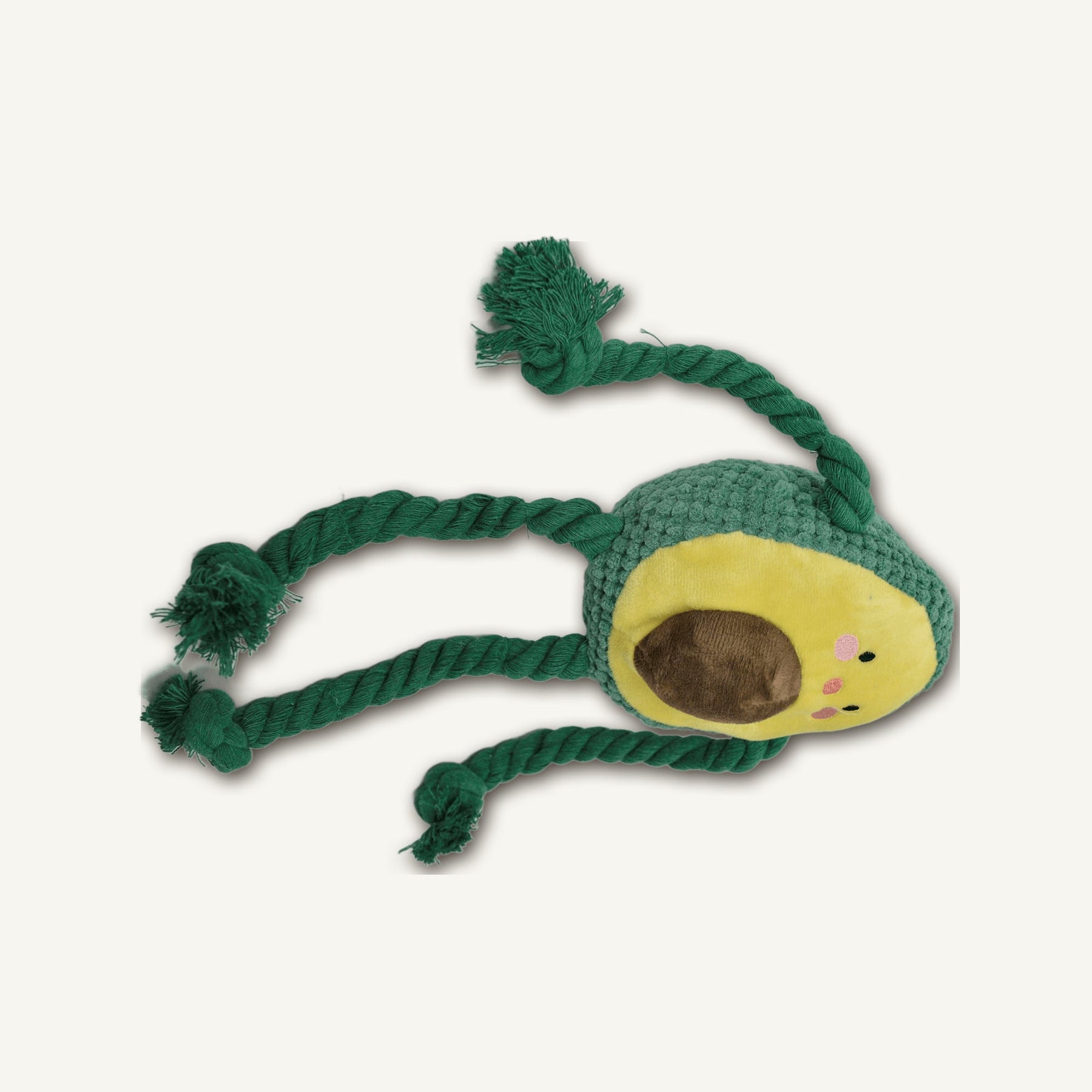 Plush Avocado with Cotton Rope – GMR046 alternate product angle on warm neutral background for wholesale pet brands