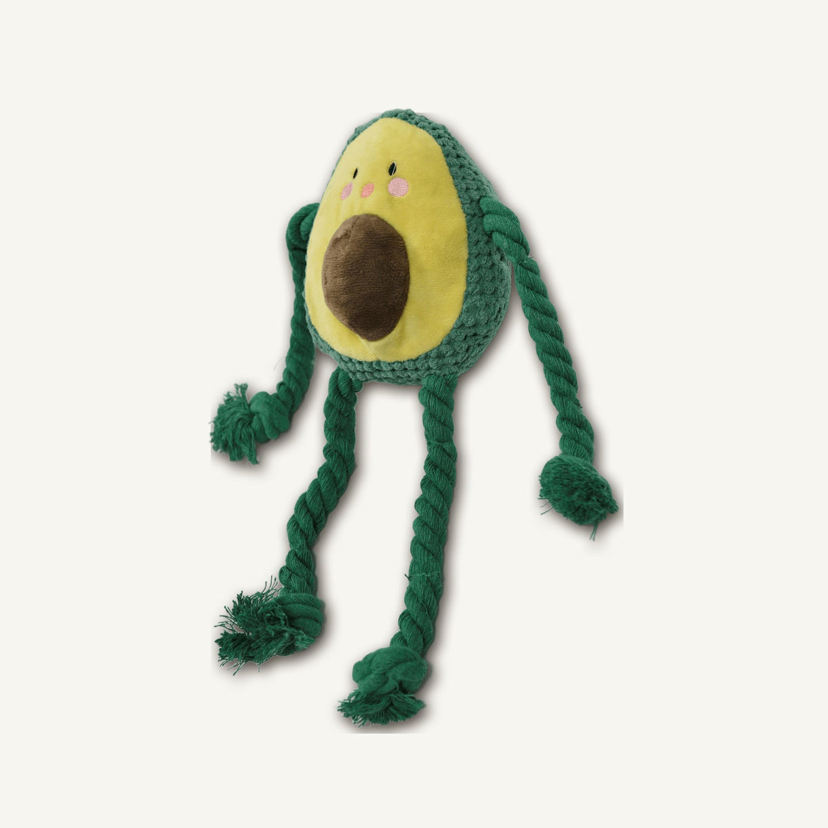 Plush Avocado with Cotton Rope – GMR046 rear perspective view on warm neutral background for wholesale pet brands