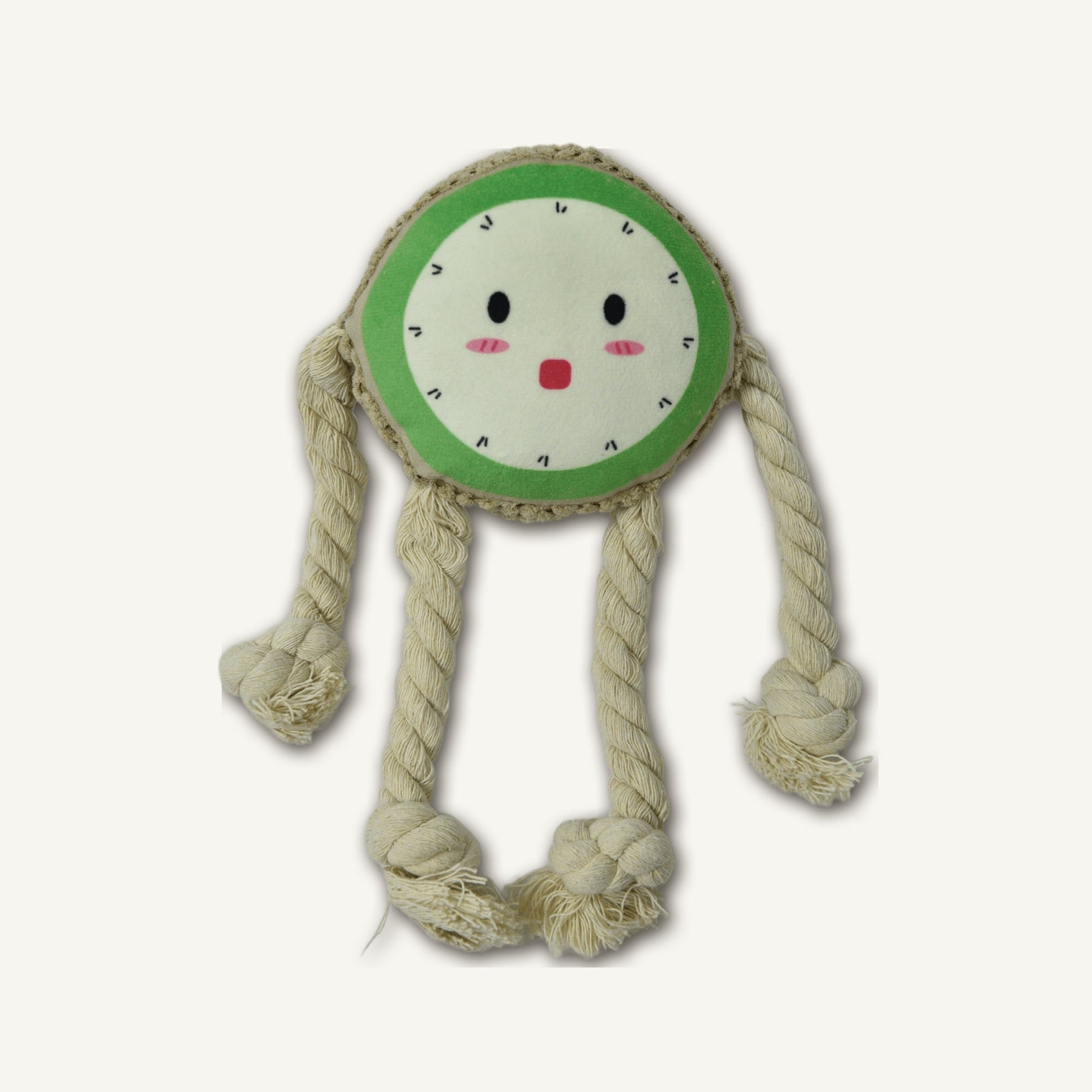 Plush Kiwi with Cotton Rope – GMR048 alternate product angle on warm neutral background for wholesale pet brands