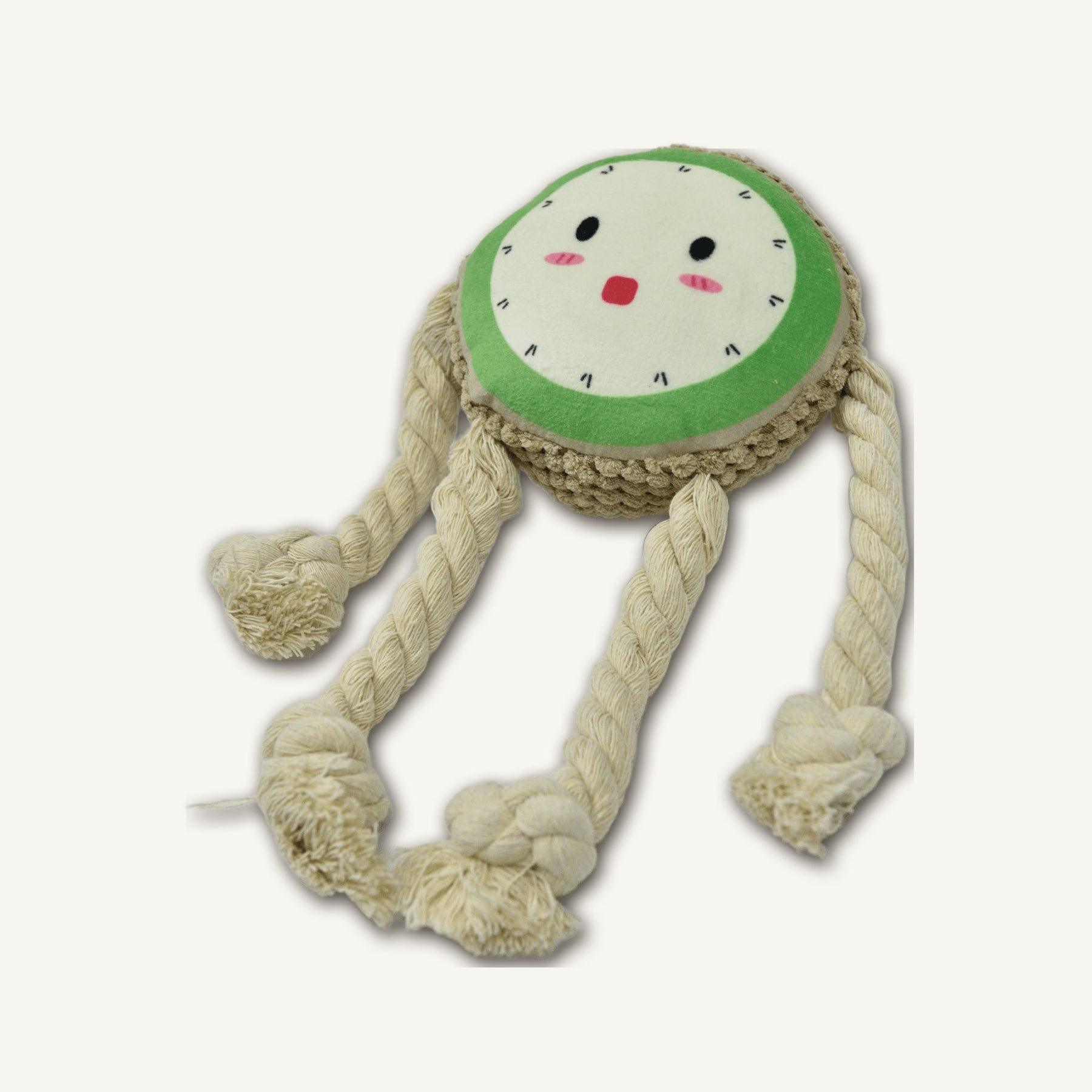Plush Kiwi with Cotton Rope – GMR048 side perspective view on warm neutral background for wholesale pet brands