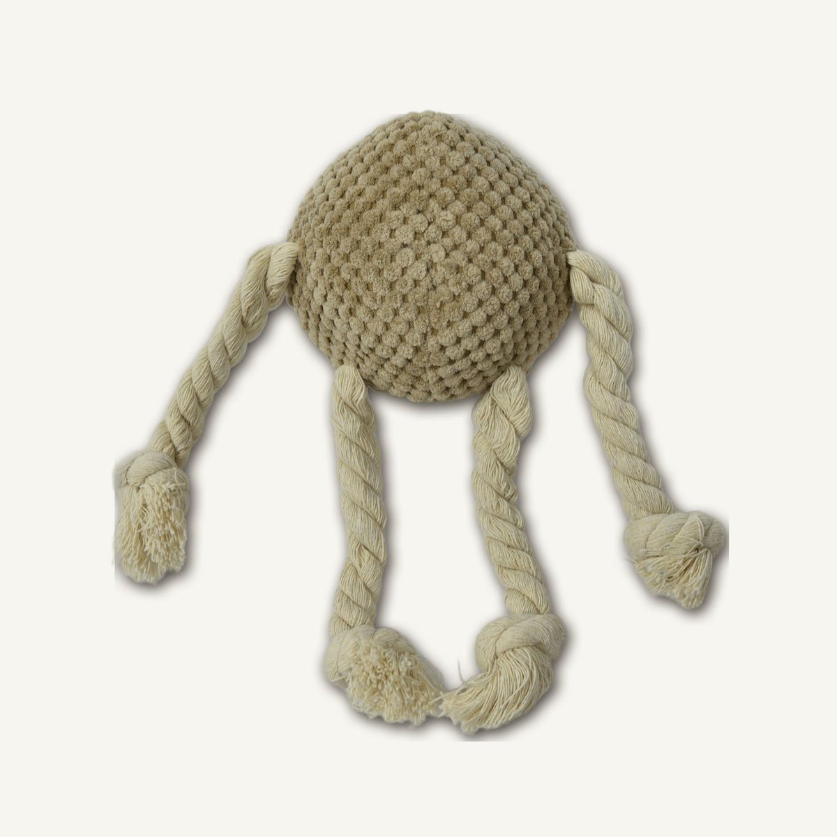 Plush Kiwi with Cotton Rope – GMR048 top perspective view on warm neutral background for wholesale pet brands