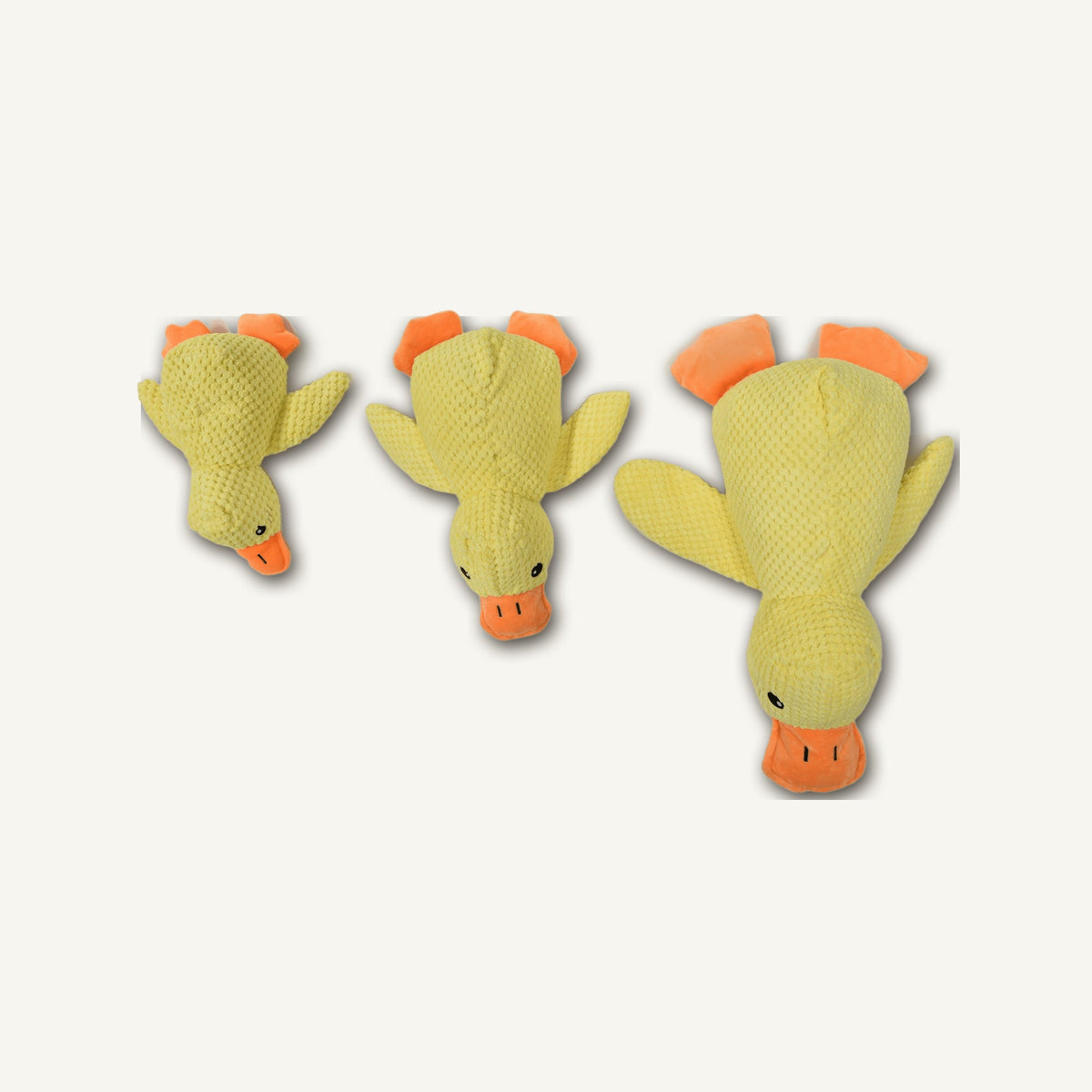 Large Squeaky Yellow Duck – GMR415-L construction detail view on warm neutral background for wholesale pet brands