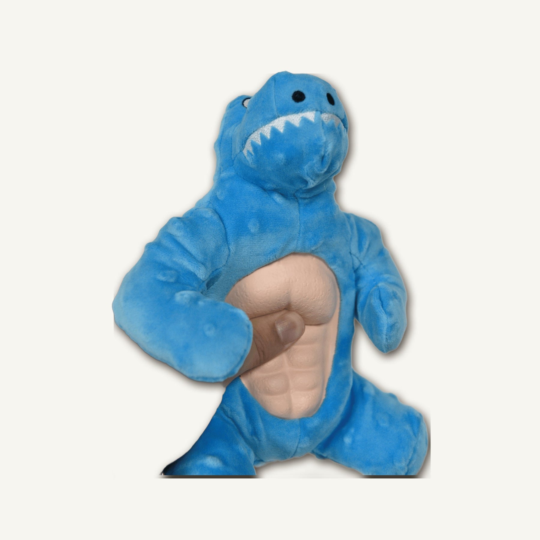 Large Muscle Dinosaur Rubber Plush Toy – GMX101 construction detail view on warm neutral background for wholesale pet brands