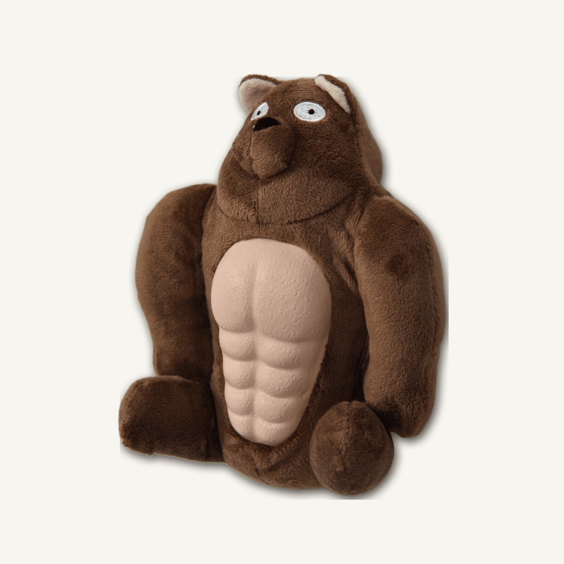Small Muscle Bear Rubber Plush Toy – GMX102 side perspective view on warm neutral background for wholesale pet brands