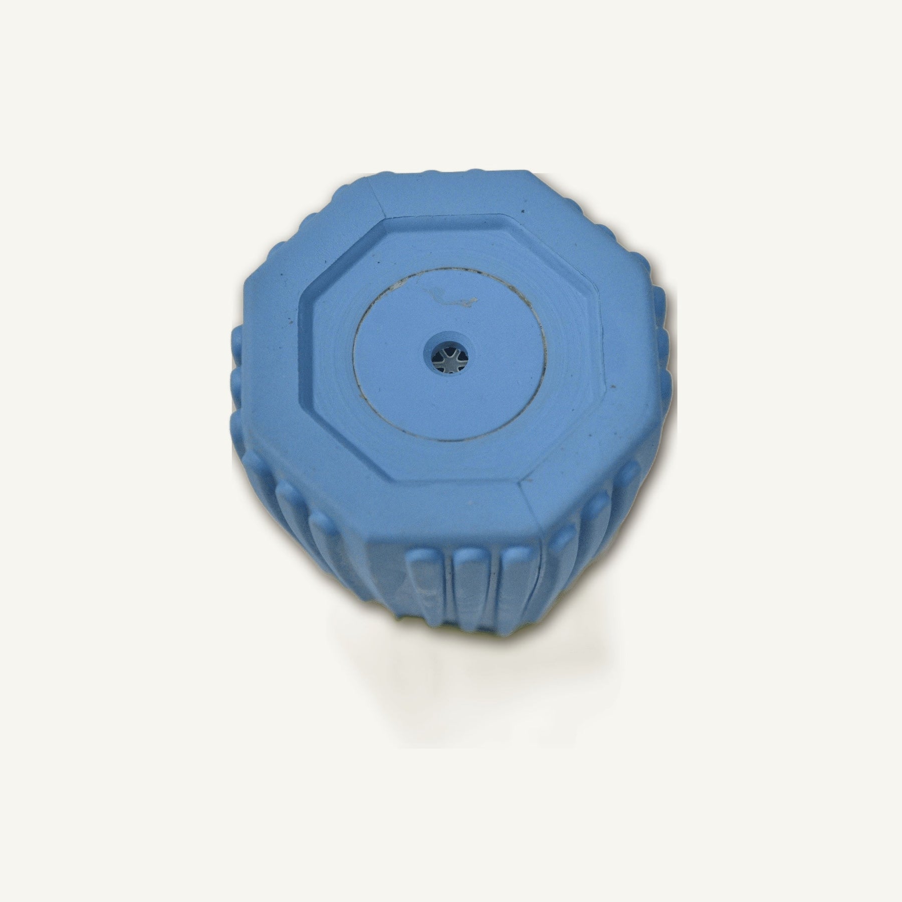 Blue Drum Rubber Chew Toy – GXJ020 rear perspective view on warm neutral background for wholesale pet brands