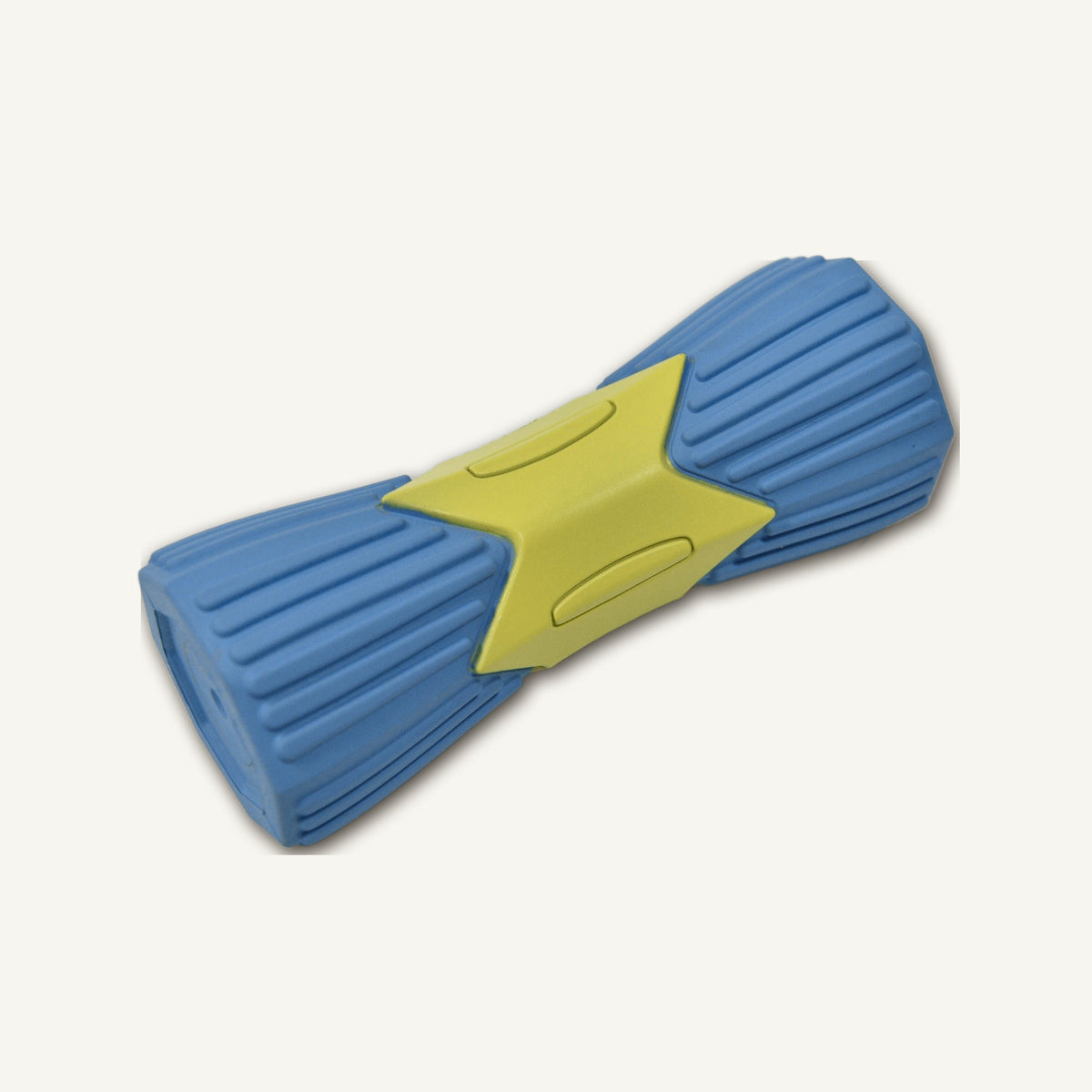 Blue Drum Rubber Chew Toy – GXJ020 top perspective view on warm neutral background for wholesale pet brands