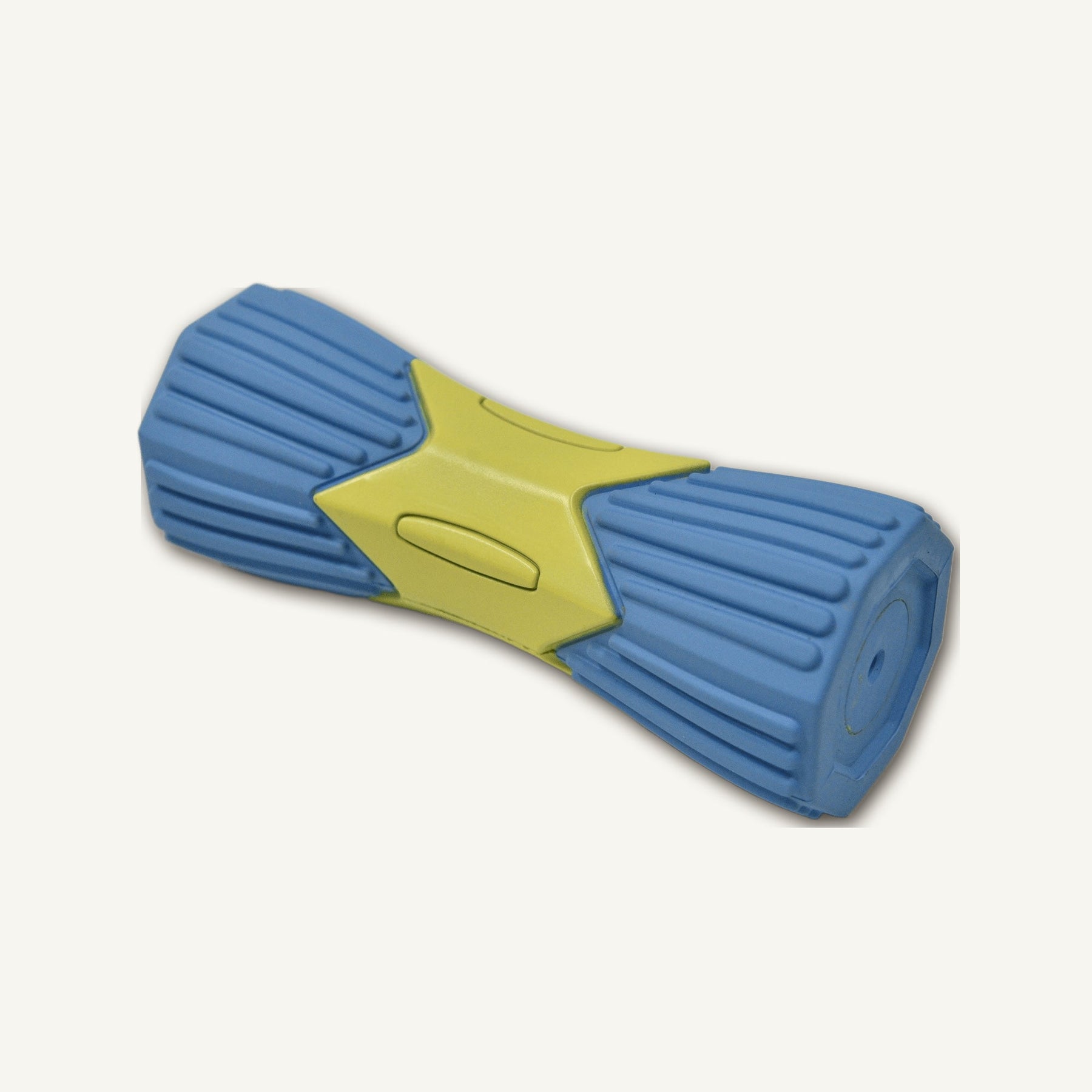 Blue Drum Rubber Chew Toy – GXJ020 construction detail view on warm neutral background for wholesale pet brands
