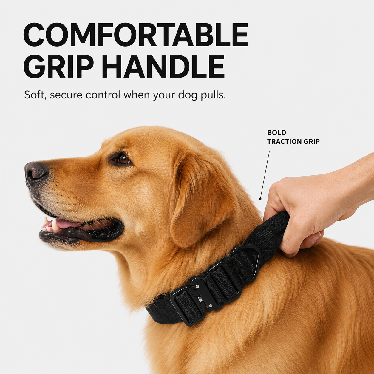 Heavy Duty Tactical Dog Collar with Handle and Metal Quick Release Buckle