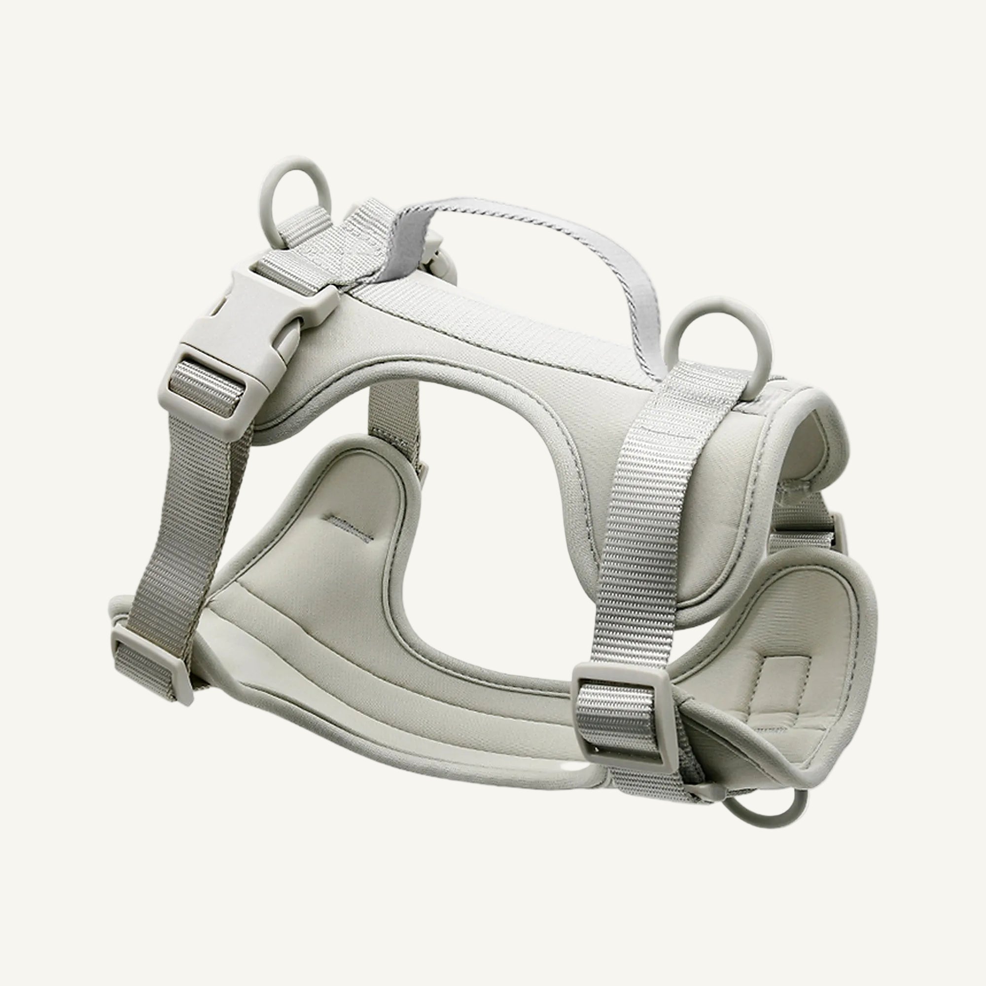 Grey padded no pull dog harness with control handle catalogue view for private label buyers