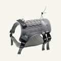 Grey tactical padded dog harness with molle panel catalogue view for private label buyers
