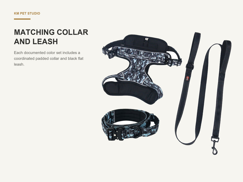 Matching Collar and Leash detail on camouflage oxford dog harness collar and leash set for wholesale buyers