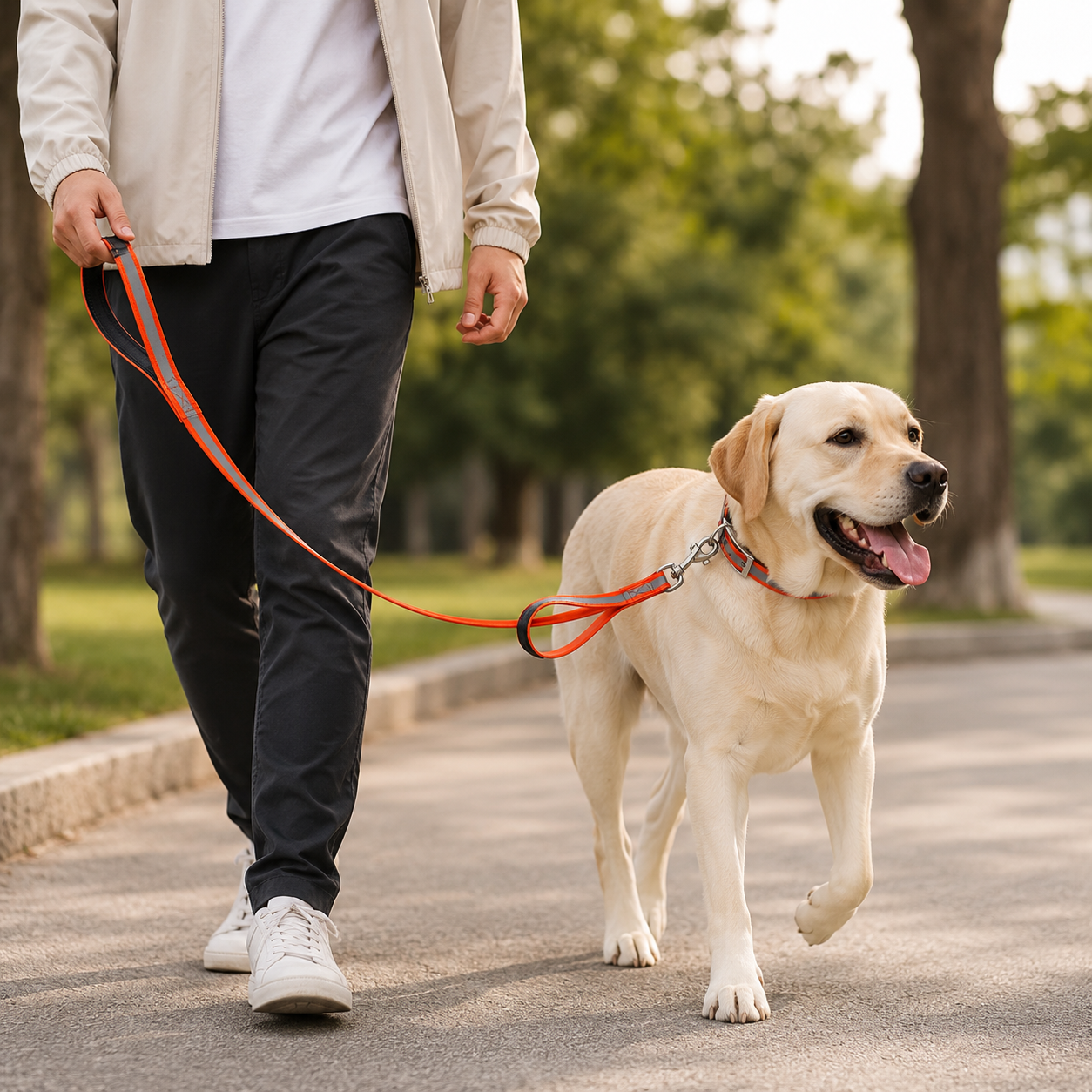 Dual Handle Reflective TPU Dog Leash with EVA Padded Grip