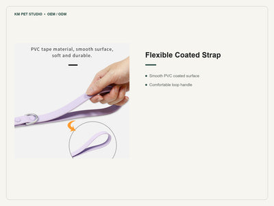 PVC quick release dog collar leash set detail highlighting the flexible coated handle construction
