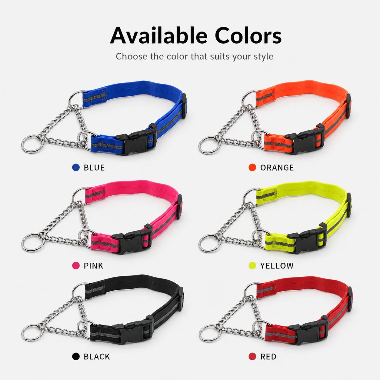 PVC Reflective Half P-Chain Dog Collar with Stainless Steel Chain