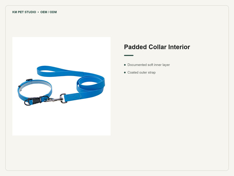Padded PVC quick release dog collar leash set detail showing the soft collar interior