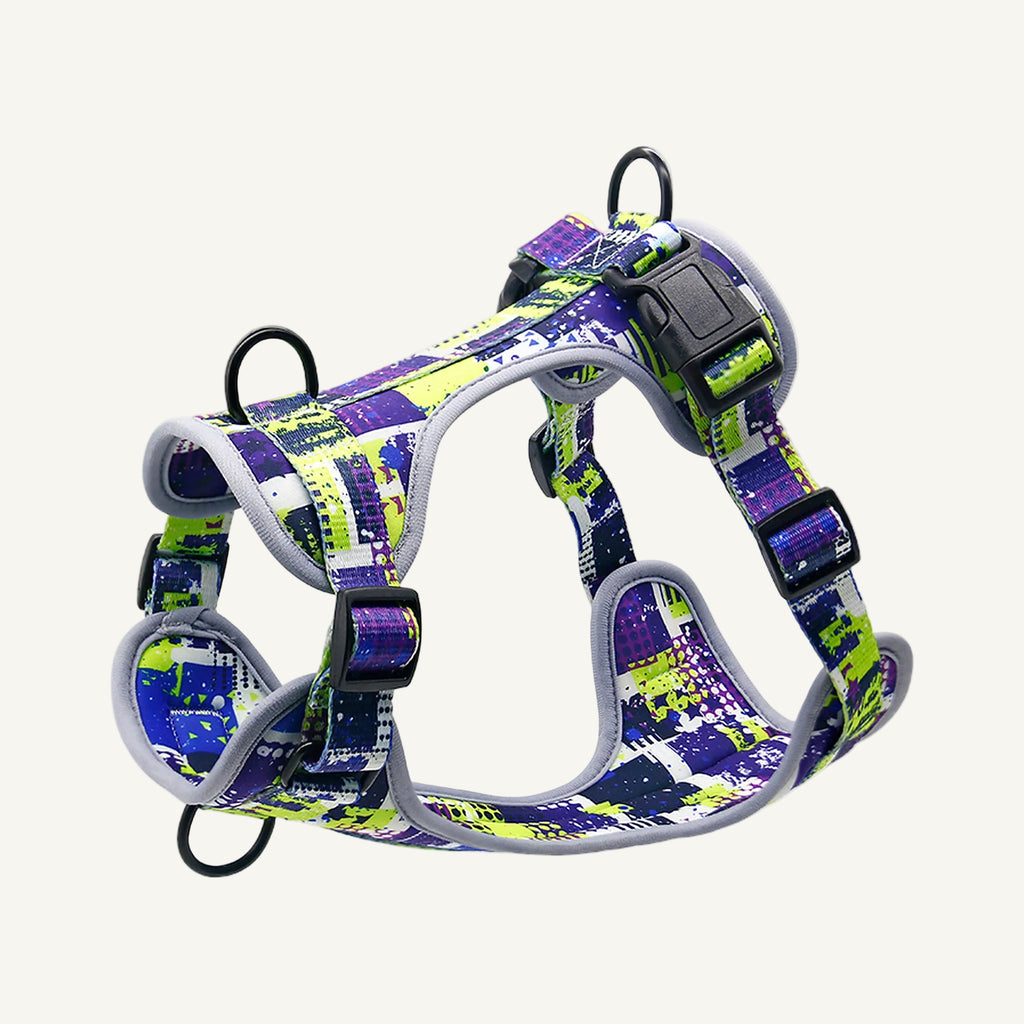 Pattern E1 printed neoprene no pull dog harness catalogue view for private label buyers