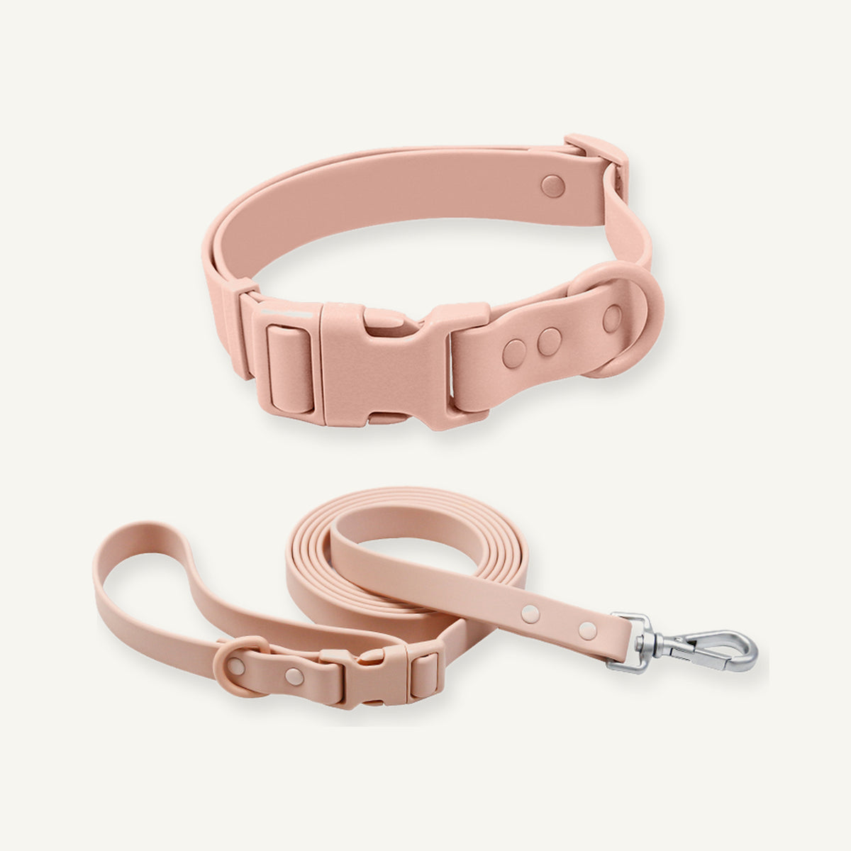 Pink solid PVC dog collar leash set displaying coordinated collar and loop handle