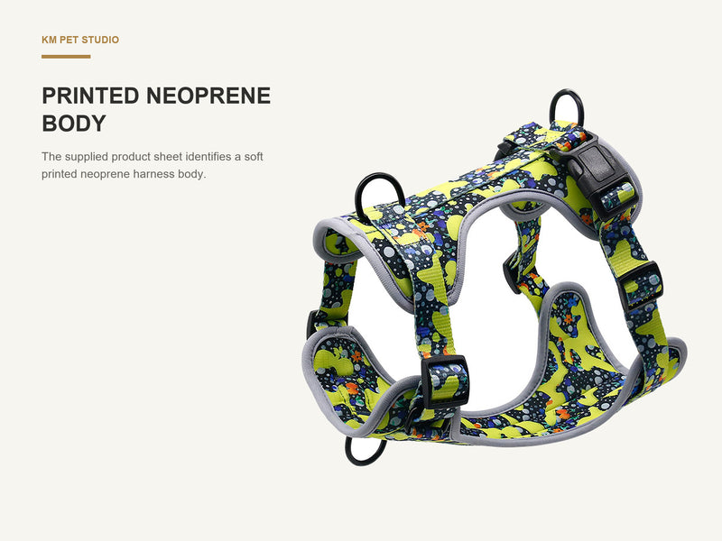 Printed Neoprene Body detail on printed neoprene no pull dog harness for wholesale buyers