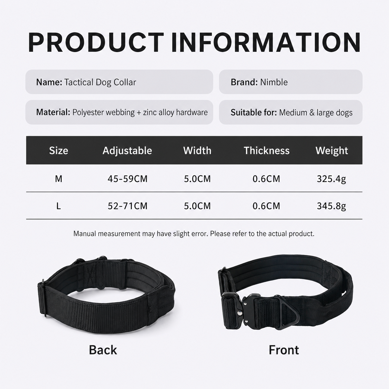 Heavy Duty Tactical Dog Collar with Handle and Metal Quick Release Buckle