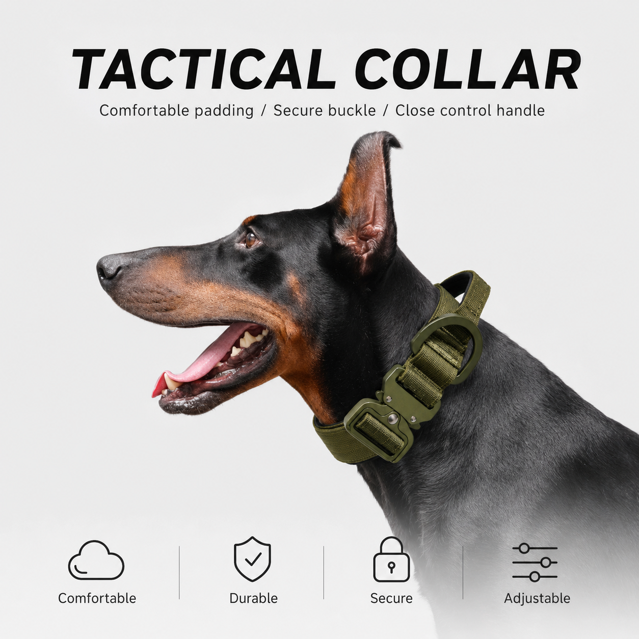 Heavy Duty Tactical Dog Collar with Aluminum Buckle and Control Handle