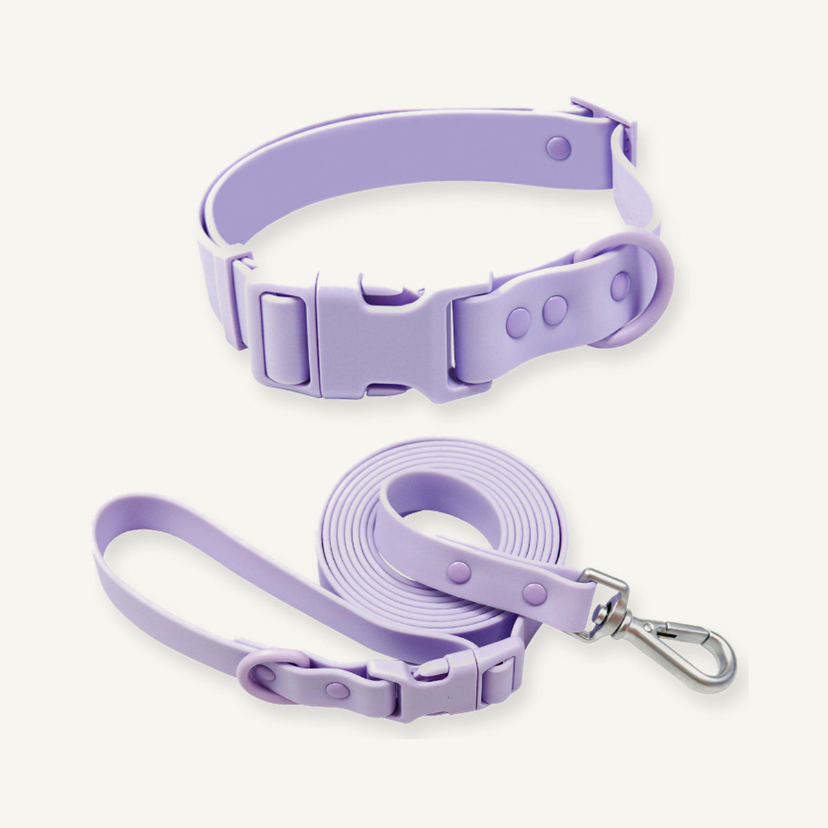 Purple solid PVC dog collar and leash set with matching quick release buckle
