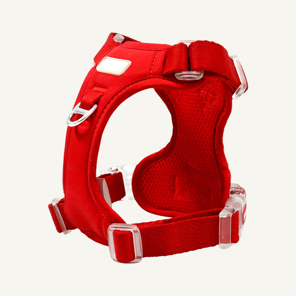 Red soft mesh adjustable dog harness catalogue view for private label buyers