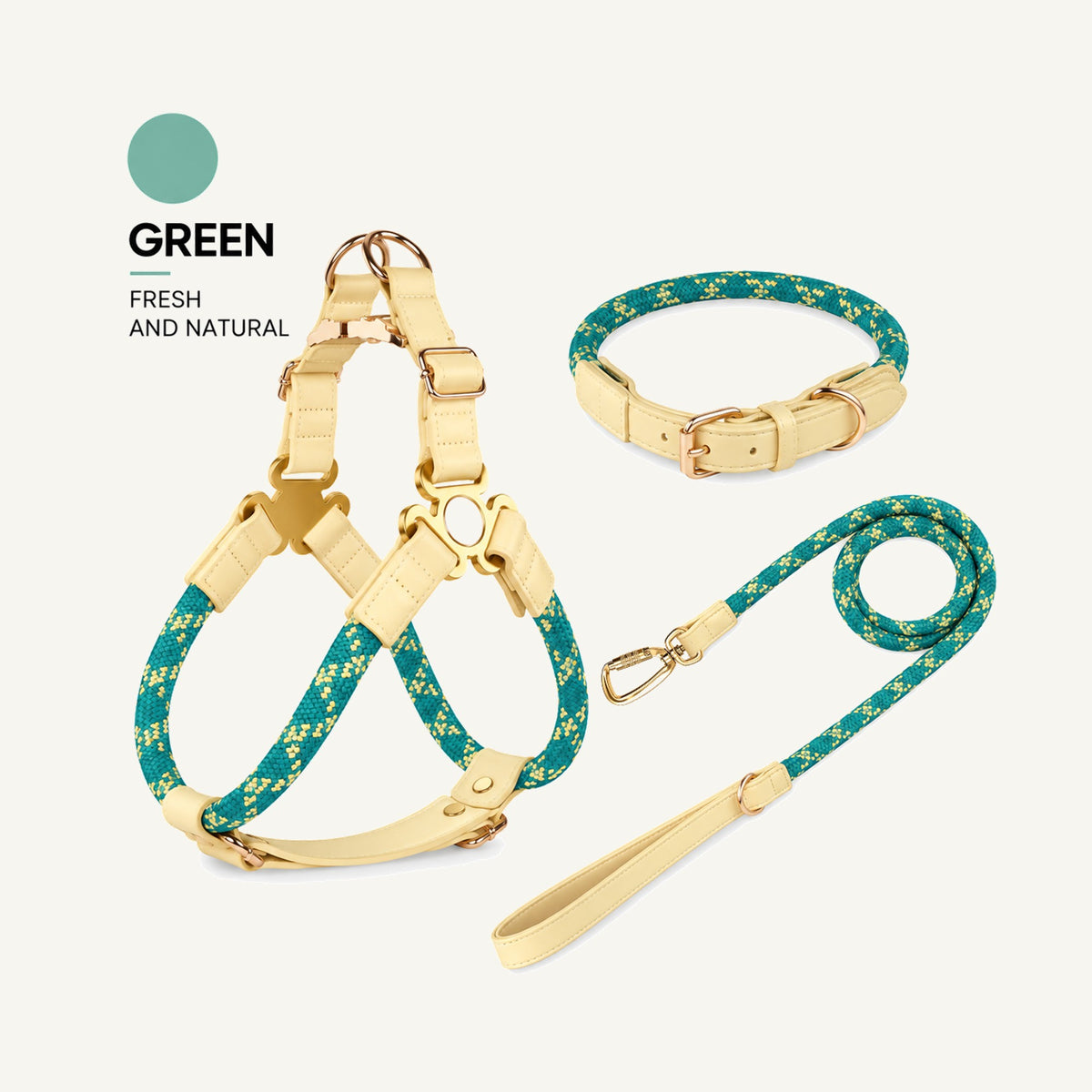 Reflective Rope Dog Harness Collar and Leash Set