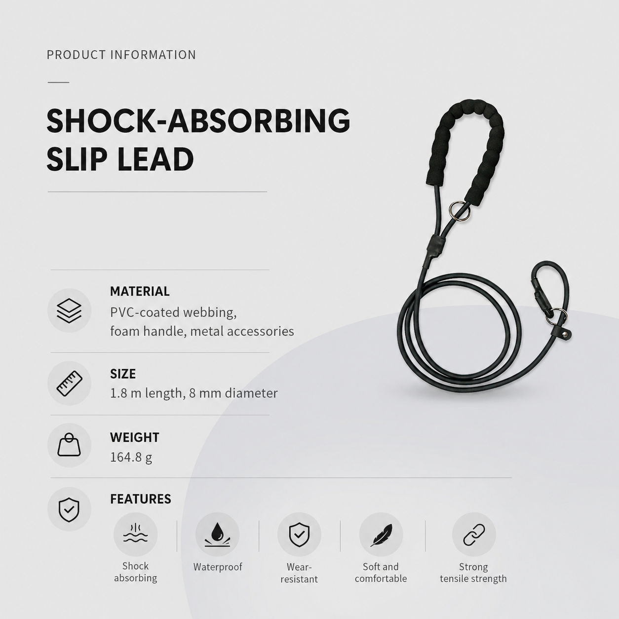 Waterproof PVC Slip Lead Dog Leash with Padded Handle